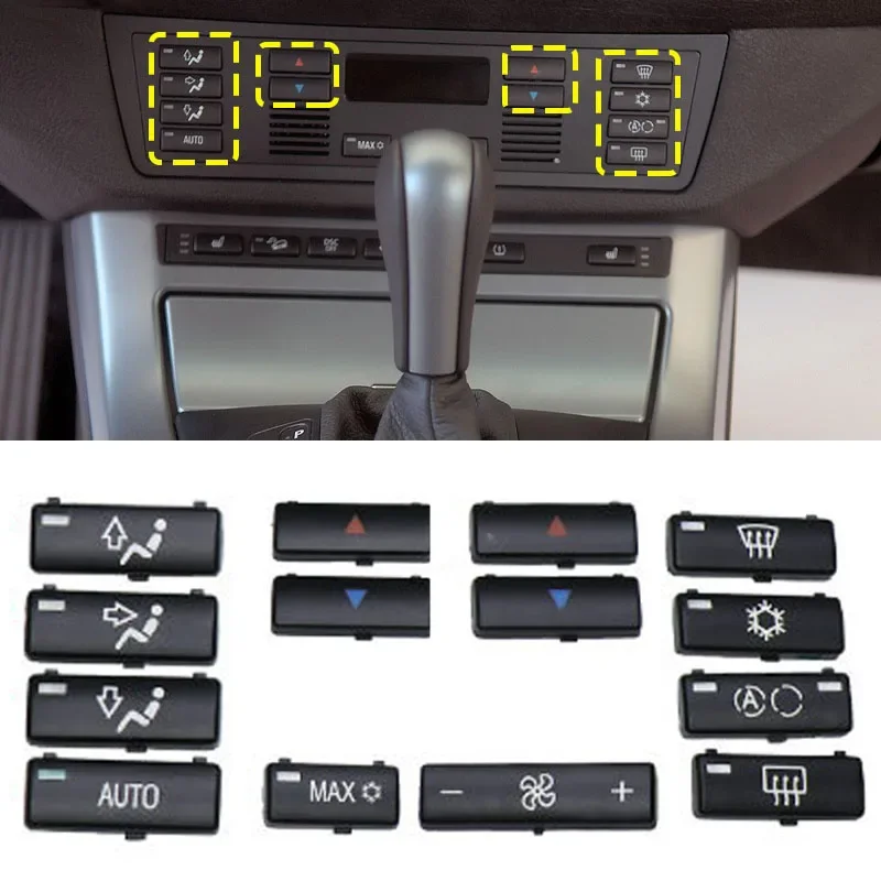 

14PCS Car Control Air Conditioning Switch Button Covers Air Conditioner Buttons ForBMW 5 Series E39 X5 E53 Accessory Replacement