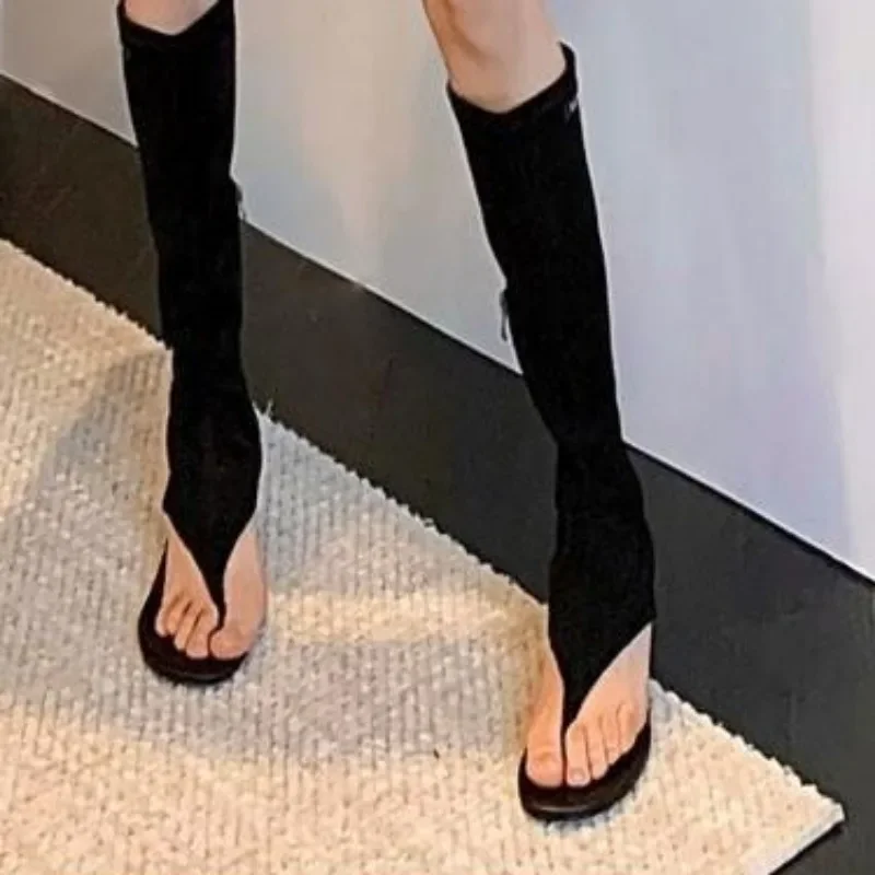 Summer New High-heeled Sandals Women\'s Fashion Toe Suede Side Zipper Anti-slip Wear-resistant High-heeled Shoes