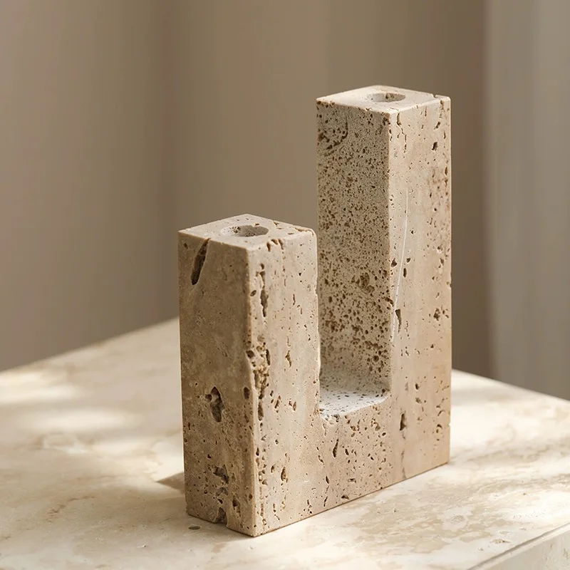 

Real Travertine Natural Stone Candle Holder Italy Beige Taper Candlestick Holder For Home Dinner Decoration Wedding Party