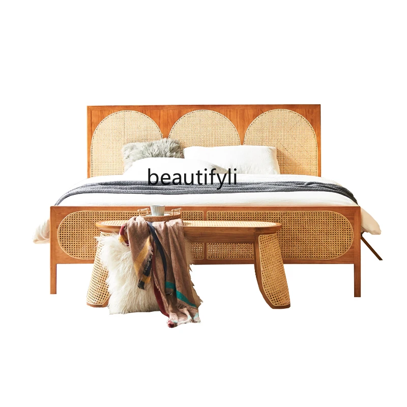 

Nordic Rattan Bed Modern Minimalist 1.8 Solid Wood Bed Master Bedroom Double Rattan 1.5 M