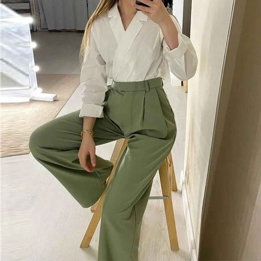 Shirt Blouse Long Wide Leg Pants Set Tracksuit Women Two Piece Set Loose Spring Autumn Boho Print Work Y2k Vintage Elegant