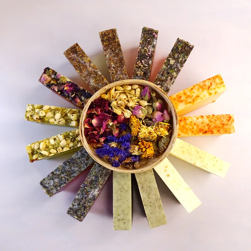 80g Handmade Flower Essential Oil Soap, Cleansing, Bathing, Rose Wormwood Jasmine Saffron Osmanthus Soap
