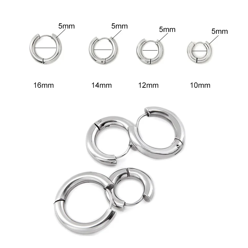 Men\' s Earrings Stainless Steel Chunky Hoop Earrings For Man Round Circle Ear Hoops Punk Hip Hop Jewelry Couple Accessories