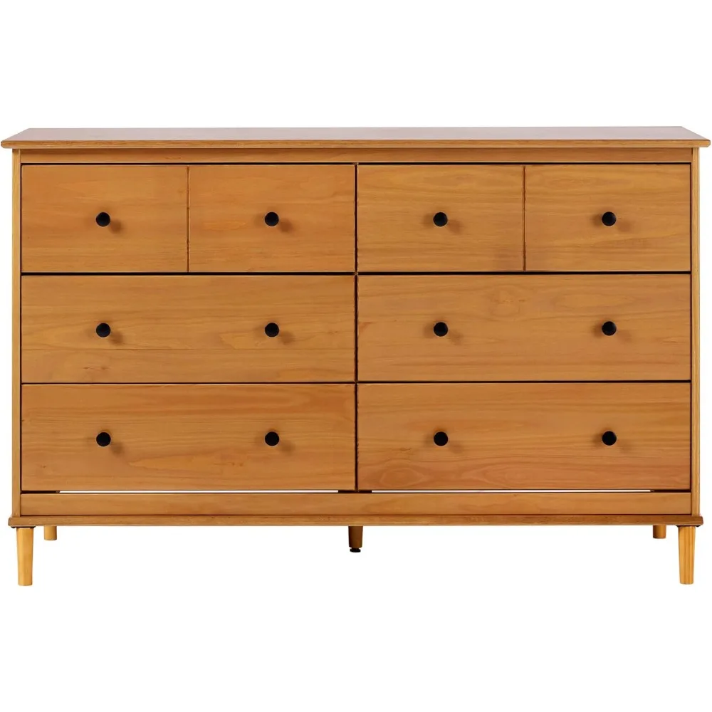 Armazenamento de quarto de cômoda de madeira maciça com 6 gavetas, 57 polegadas, cômoda de madeira