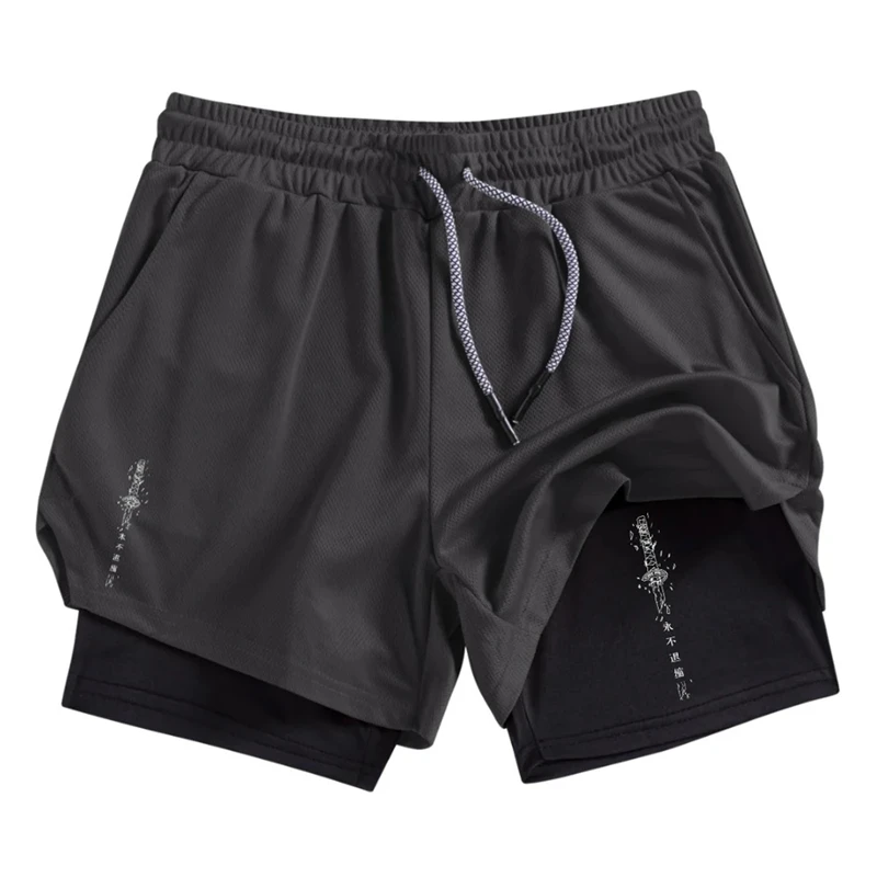 Fashionable Comfortable  2-in-1 Men's  Athletic Shorts Quick-Dry Sports Shorts with Phone Pocket Gym Workout  Running Shorts