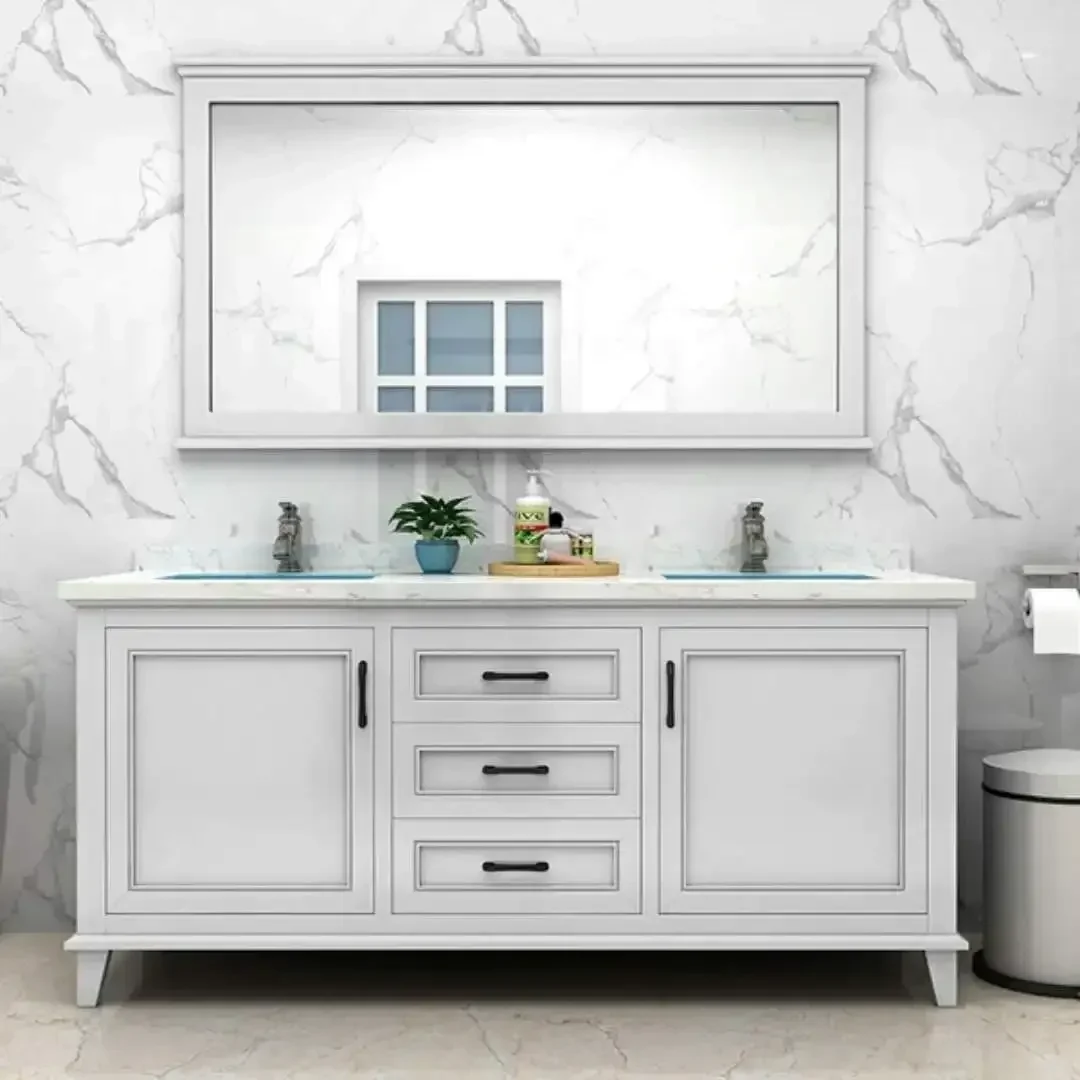 Nordic Style Bathroom Furniture Set with American Oak Cabinet Marble Countertop Including Solid Wood Wash Basin Washbasin Storag