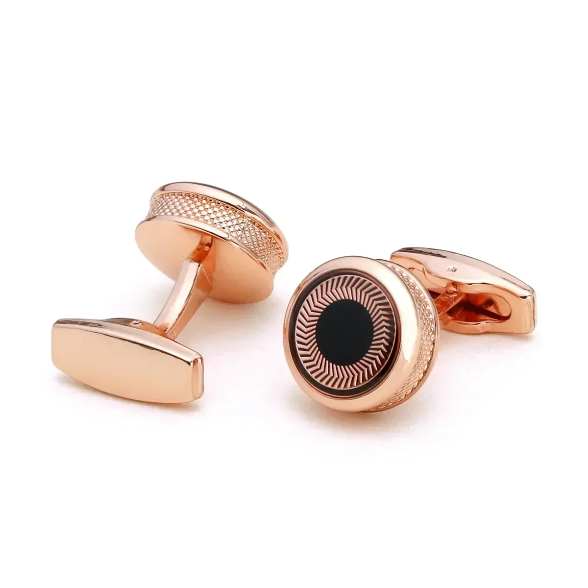 Men\'s Cufflinks New Round Rose Gold Color Casual French Cuff Links Fashion Wedding Banquet Birthday Gifts