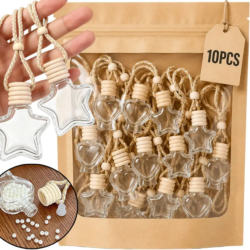 10-1PCS Clear Hanging Perfume Bottle Ornament Empty Bottle Diffuser Aromatherapy Ornament Home Office Car Decoration Jars Supply