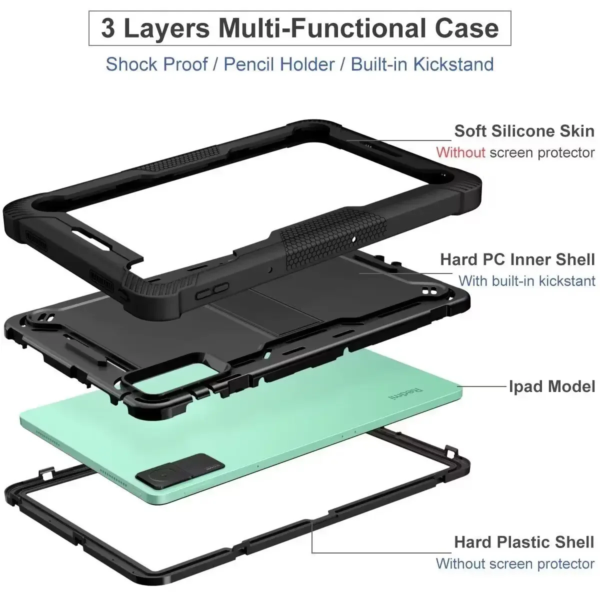 For Xiaomi Redmi Pad SE 11 10.61 Mi Pad 6 11" PC Tablet Stand Cover Kids Shockproof Case For Redmi Pad 10.6 With Holder Shell