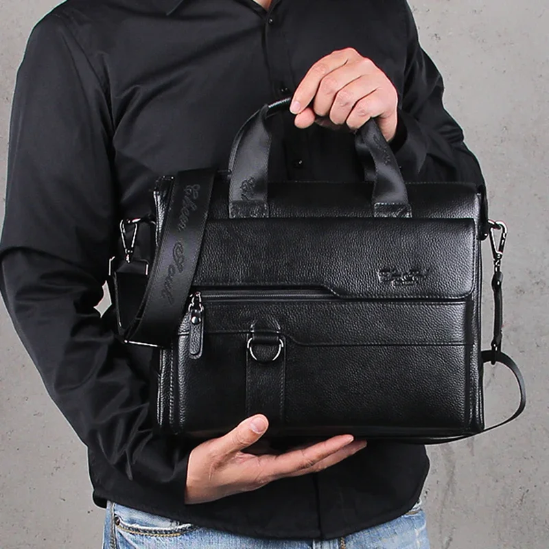 Bolsa de couro genuíno Top Handle Tote para homens, bolsa de ombro transversal do corpo, maleta masculina, sacos reais do mensageiro do negócio do couro