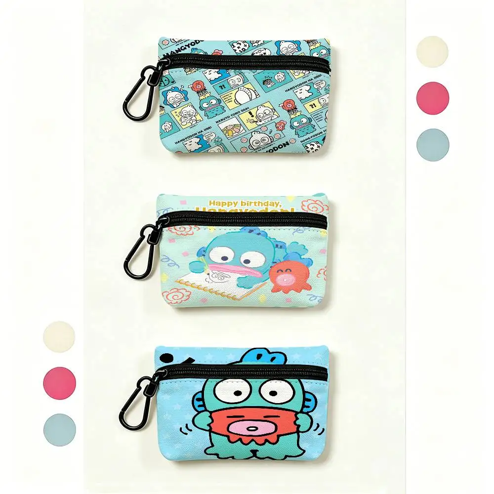 H-Hangyodon PU Oxford Cloth Zipper Wallet Multifunctional Hanging Coin Bag For Credit Cards Keys Coins Earbuds