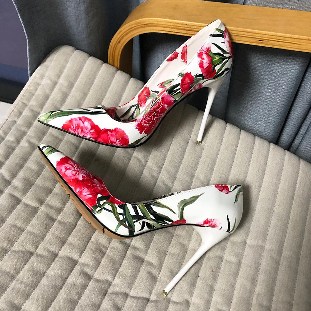 Veowalk Floral Inside Women Pointed Toe Stiletto Pumps Fashion Designer Dress Slip On High Heel Shoes 12cm 10cm 8cm Comfortable