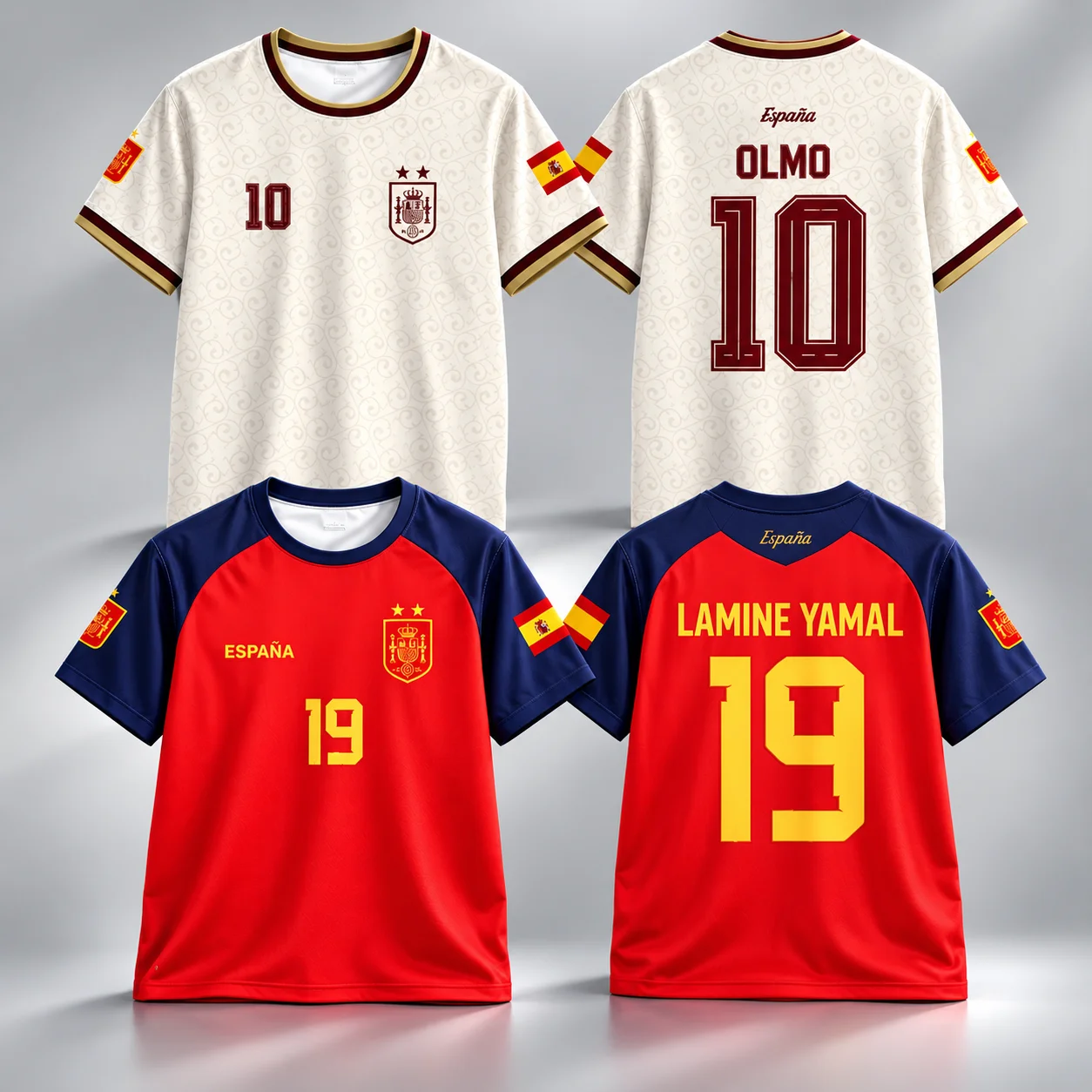 2026 Spanish Football Jersey T-shirt Quick-drying Breathable 3D Printed  Men and WomenT-shirts Kids Clothes Family Look