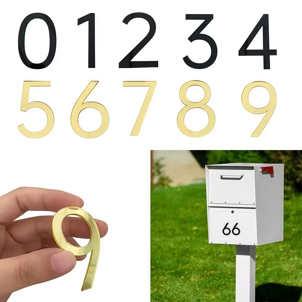 1PC Acrylic Mirror Surface House Numbers Stick on Self Adhesive Letters Mailbox Door Numbers for Outside Garden Address Plaque