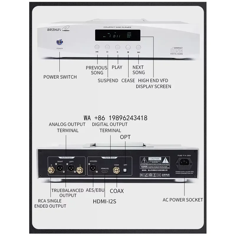 Wmwmnu for BRZHIFI CD100 Audiophile CD Player Push Cover Balanced Output Digital Decoder High Fidelity Music Playback Device