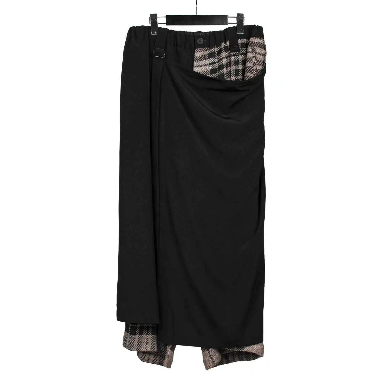 TOP-YAMAMOTO Japanese Original Design Dark and Niche Loose Plaid Skirt Pants