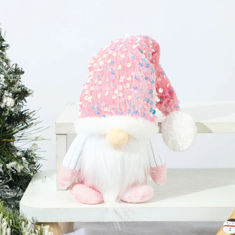 Christmas Gnome Plush Decorations,Elf Dwarf Gnomes Doll Pink Sequin Hat Design For Home Christmas Table Decorations view 2
