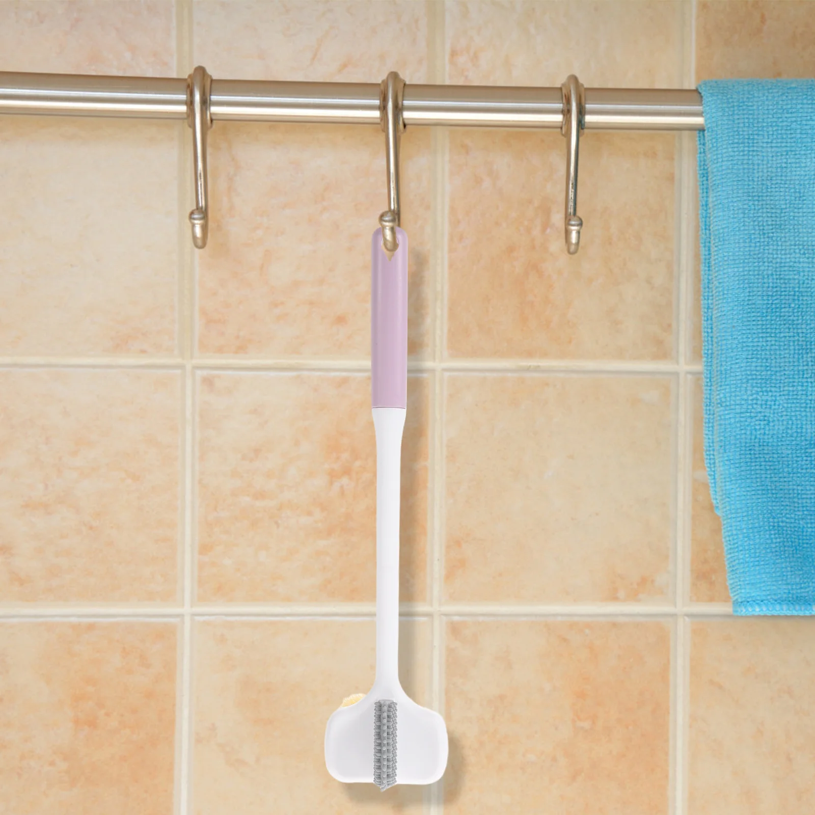 

Long Handle Foot Cleaning Brush Purple Double Sided Soft Bristles Bath Scrub for Shower Exfoliating Feet Washer Elderly Care