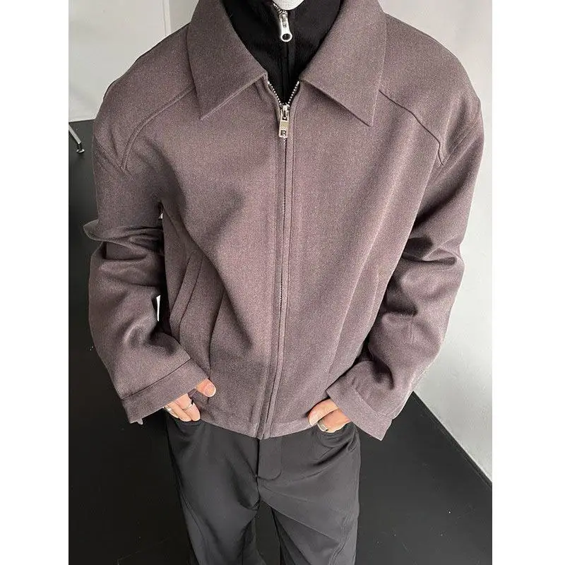 

Men's Spring 2025 Cropped Notch Collar Jacket Solid Clean Fit Minimalist Coat w/ Tailored Silhouette Premium Daily Outerwear