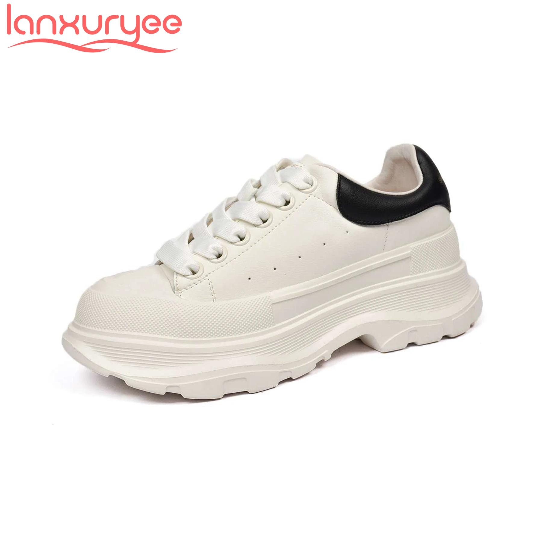 

Lanxuryee 2024 Cow Leather Lace Up Med Heel Platform Spring Winter Casual Shoes Brand Preppy Style School Women Vulcanized Shoes