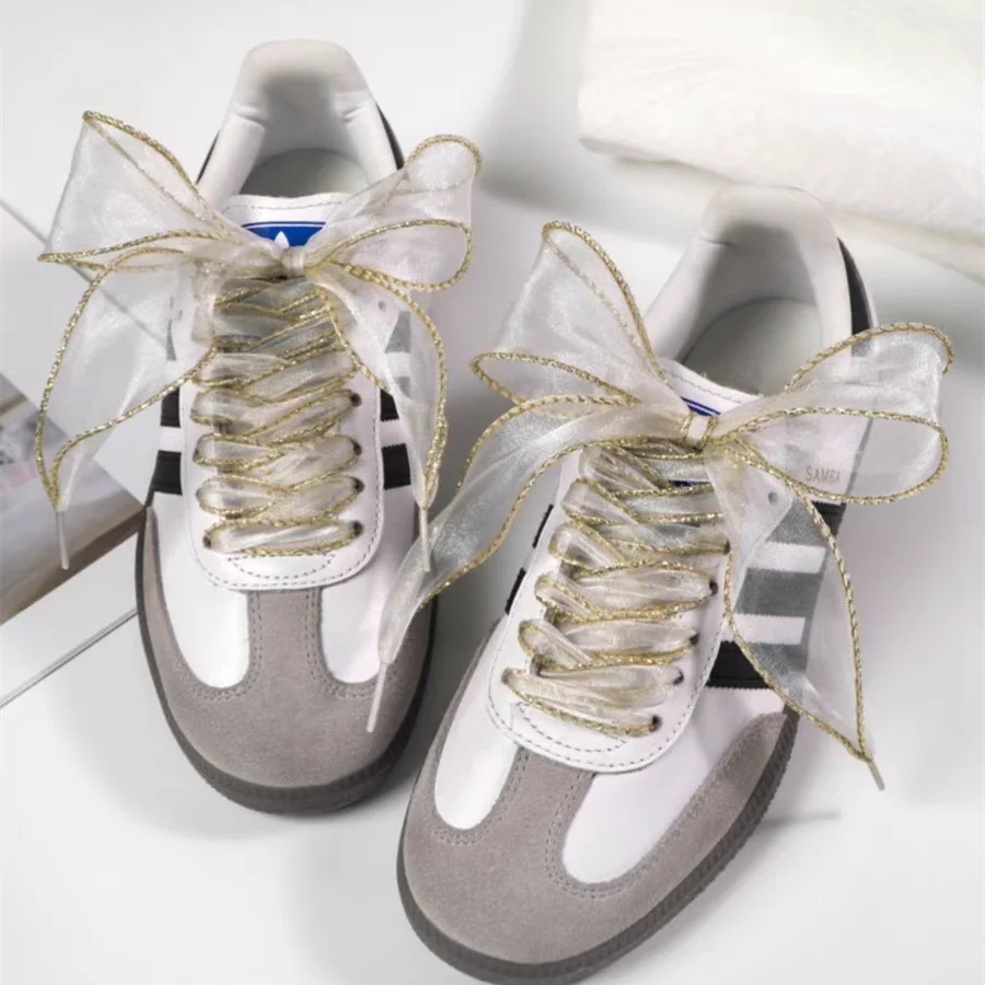 Organza Shoelaces Laser Gold Trim Chiffon Fish Tail Yarn DIY Refit Shoelace for Sneakers Casual Shoes Sport Sandals Dexun Shoes