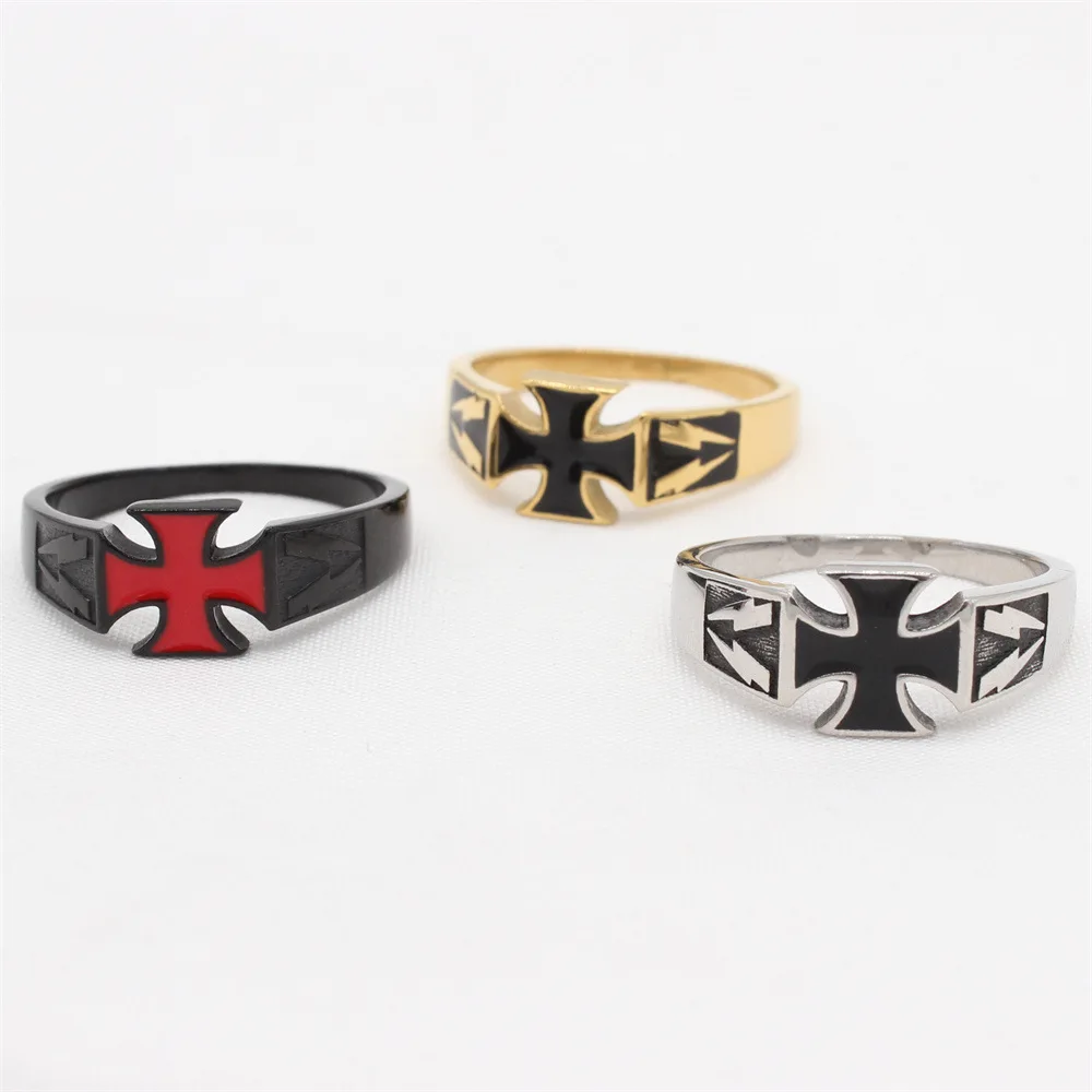 Vintage German Iron Cross Rings for Men Gold Silver Red Color Stainless Steel Punk Jewelry Warrior Courage Symbol Fashion Gift