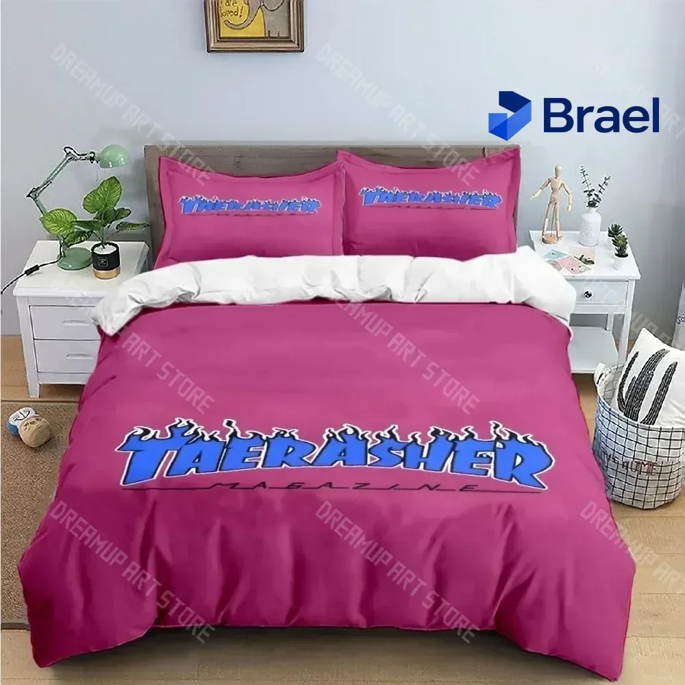 Exquisite 3D Print Fashion Cool T-Thrasher Logo Bedding Set Boys Girls Twin Queen King Size Duvet Cover Pillowcase Bed Boys Adul