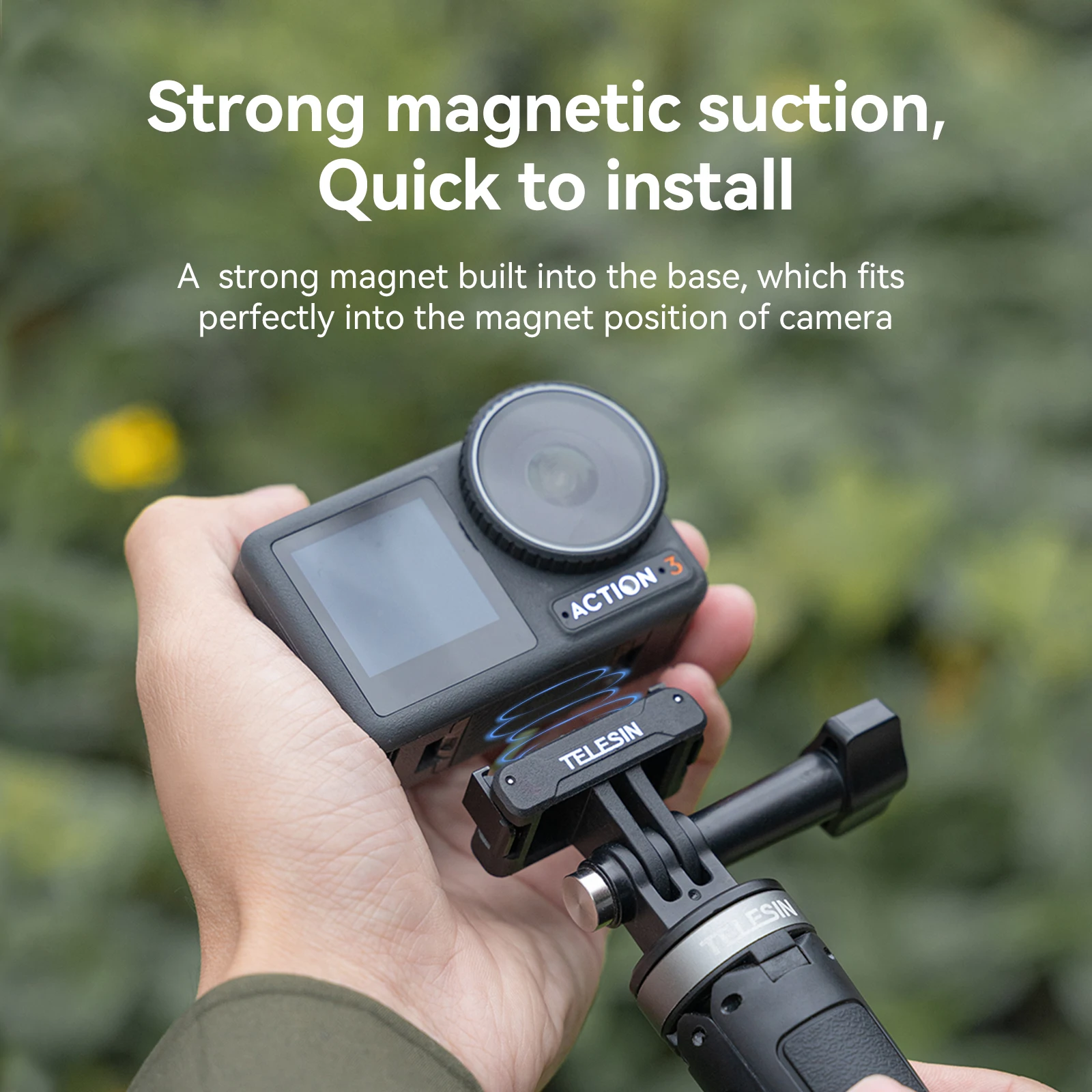 TELESIN-Adaptador Magnético Dois Garra, Action Camera Acessórios para DJI OSMO Action 3 e 4