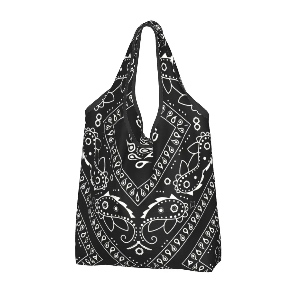 

Custom Black Bandana Pattern Grocery Shopping Tote Bags Women Fashion Paisley Style Shopper Shoulder Bags Big Capacity Handbag