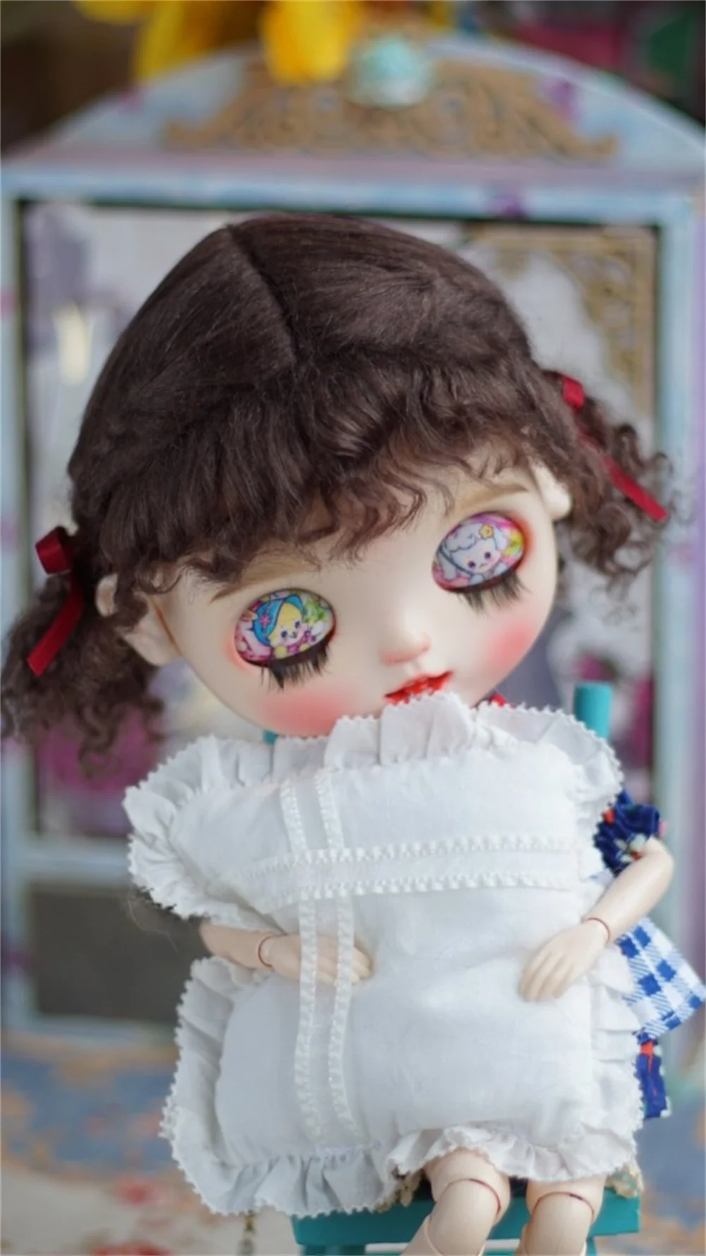 Bjd big head  huhu qbaby Big head series Double tailed  short hair wig accessory