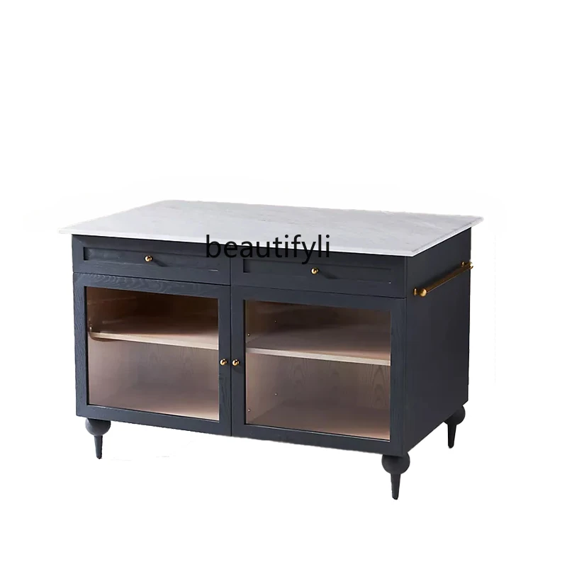 Solid Wood Zhongdao Table Dining Table Integrated American Stone Plate Bar Counter Separate Kitchen Storage Sideboard Cabinet