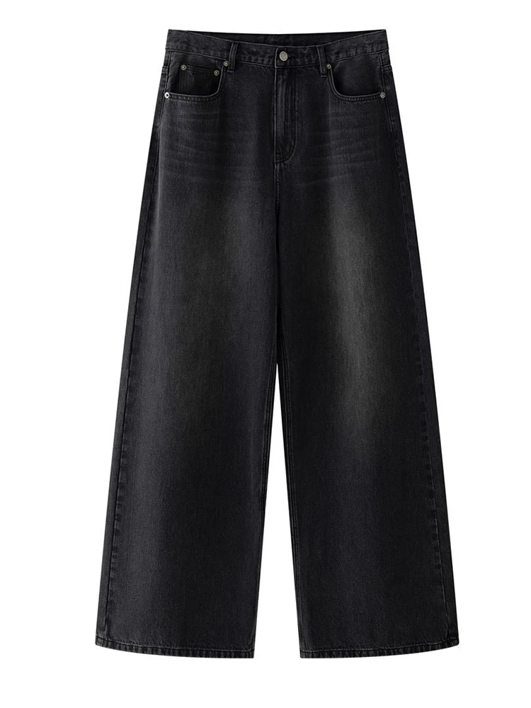 [EAM] High Waist Black Denim Vintage Long Casual Wide Leg Jeans New Women Trousers Fashion Tide Spring Autumn 2024 1DH6404