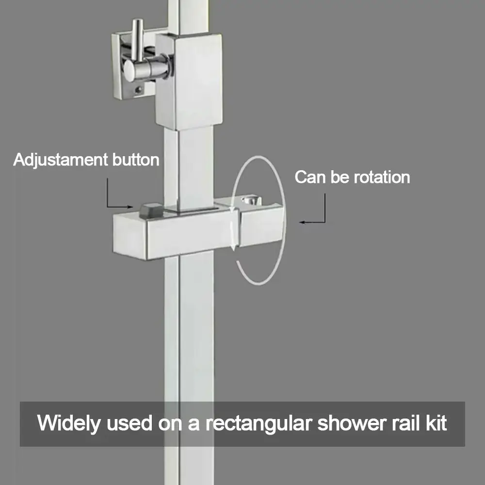 Rectangular Pipe Shower Head Holder Rotatable Adjustable Sprayer Fixed Base Replacement Riser Rail Bracket