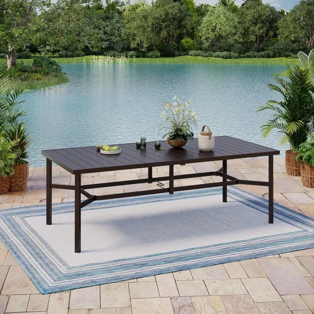 

Outdoor Patio Dining Table ，Rectangular Metal Patio Dining Table with Umbrella Hole for Garden, Backyard and Porch