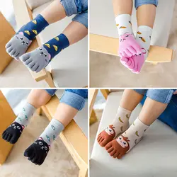 Calcetines de algodón con dibujos de animales para niños, medias con cinco dedos, bonitos, para invierno, 1 par