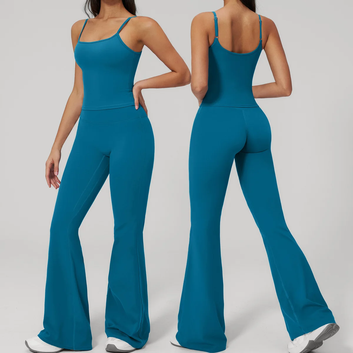 Yoga Set 2PCS Women Sportswear Workout Clothes Athletic Wear Gym Vest Crop Top High Waist Bell-bottoms Fitness Sports Suits