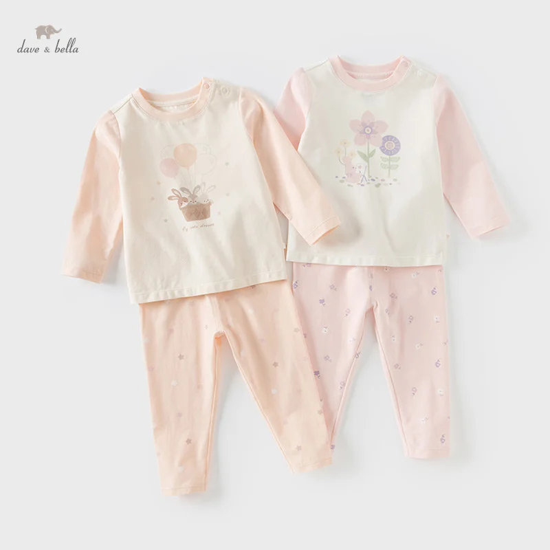 Dave Bella Girls Baby Pajama Set 2024 New Autumn Winter Children's Comfortable Fashion Cute Sweet Indoor Warm DB4243775