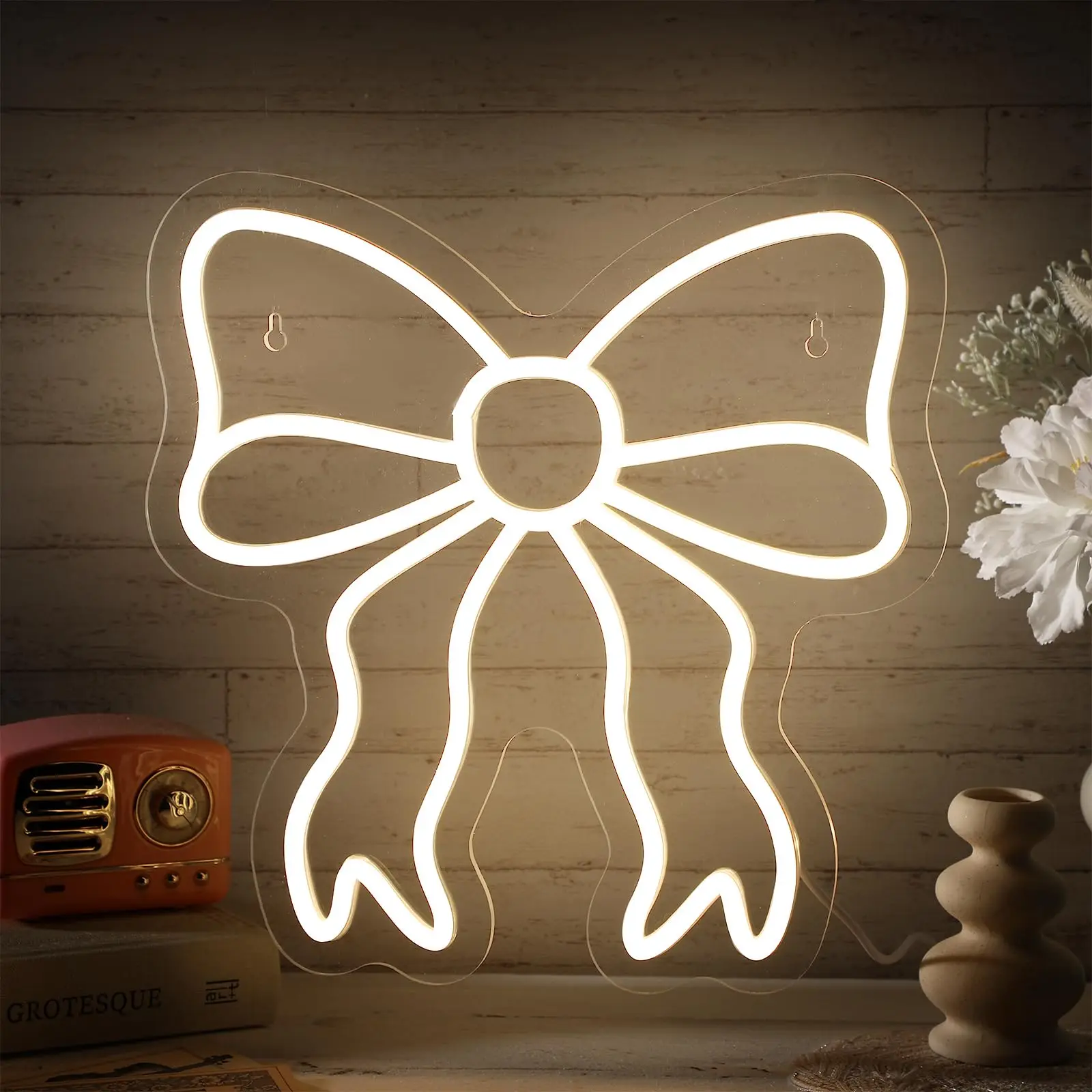 

Retisee Bow LED Neon Sign Light Coquette Aesthetic Home Wall Preppy Dorm Beauty Room Salon Decor Party Bar Decoration Gift