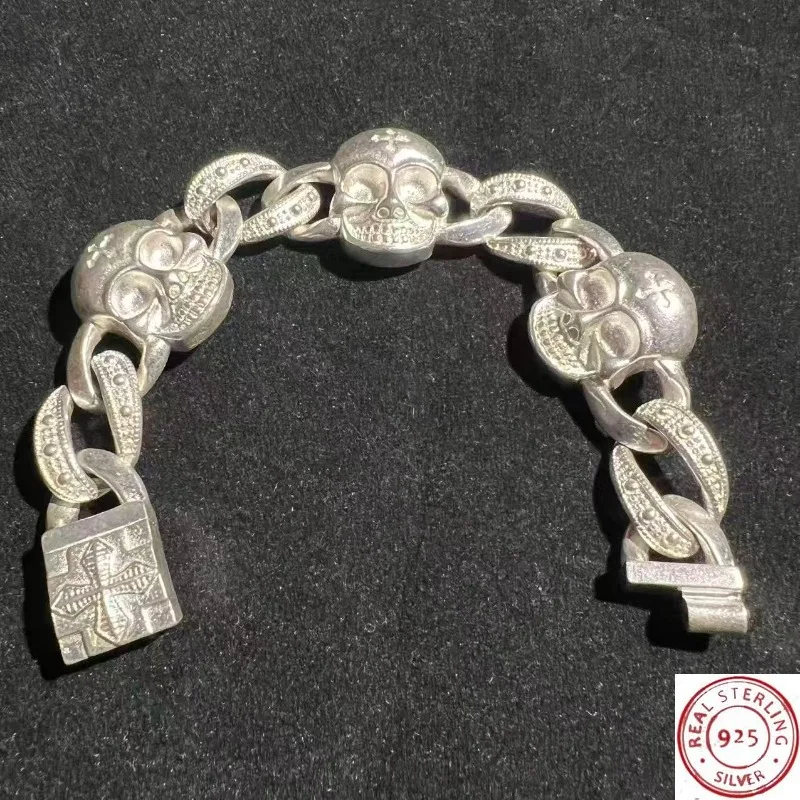 2026 Luxury Tibetan Silver Skull Bracelet, Lucky Fortune & Evil Protection, Personalized Custom Unisex Fashion Jewelry