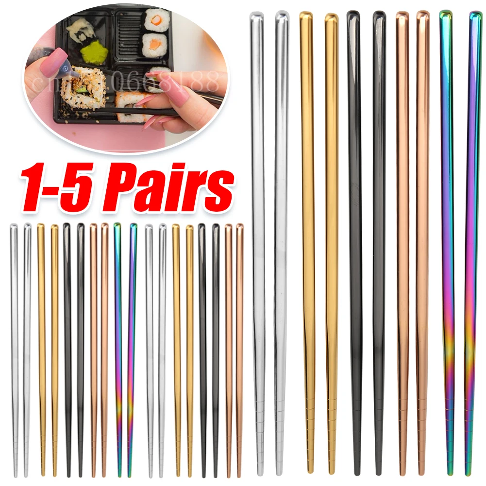 2-10Pcs Reusable Sushi Chopsticks Set Stainless Steel Non-Slip Japanese Chinese Korean Food Metal Chop Sticks Kitchen Tableware