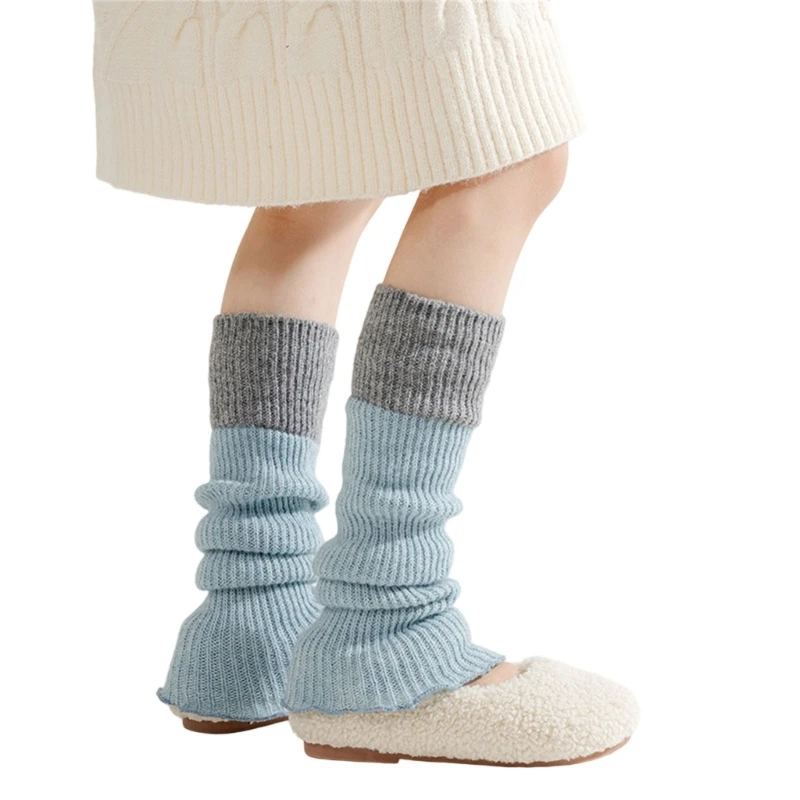 N80C 1 Pair Girls Socks Sleeves Fashionable Color Blocking Stackable Socks Comfortable Leg Warmer for Daily Wear & Party