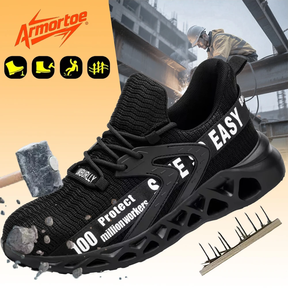

ArmorToe Four Seasons Section Steel Head Anti-smash Anti-stabbing Safety Shoes Comfortable Wear-resistant Work Shoes #Armor2691