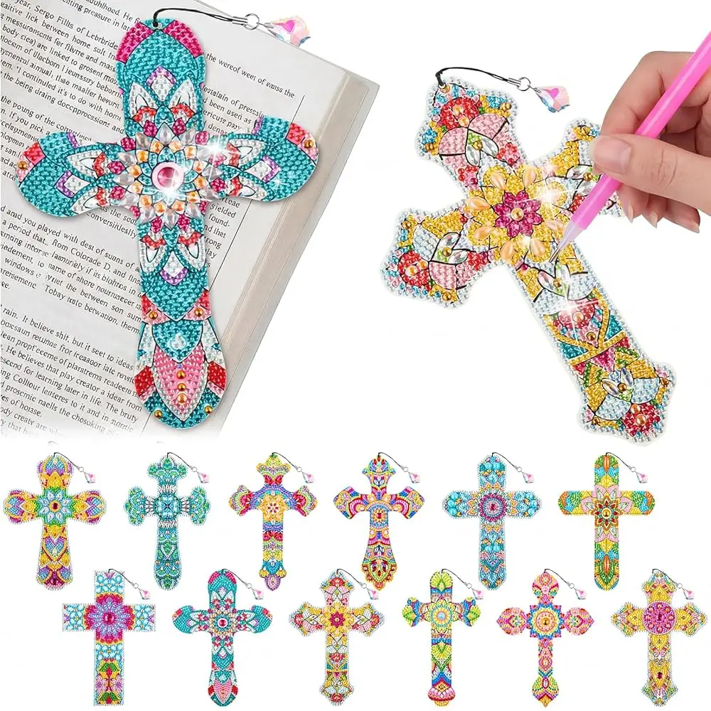 

Набор для алмазной вышивки 5D: 12 шт. с крестиками и бриллиантами, религиозные мотивы, для любителей чтения, для дома