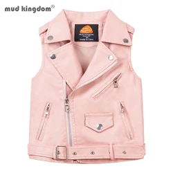 Mudkingdom Boys Girls Classic Faux Leather Vest Jacket for Kids PU Jackets Sleeveless Full Zip Up Pocket Plain Child Outerwear