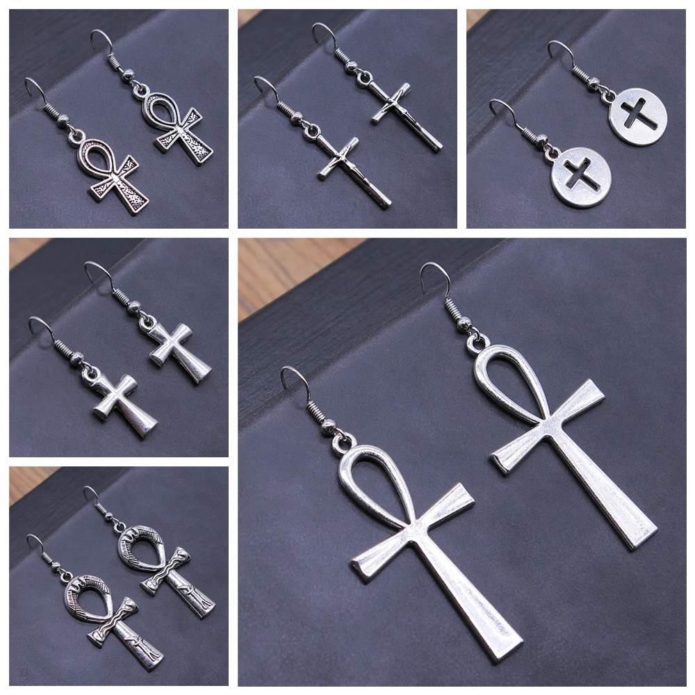 Pendientes colgantes con dije de cruz Ankh egipcio Vintage, pendientes de diseño hechos a mano a la moda, regalo de joyería para mujer