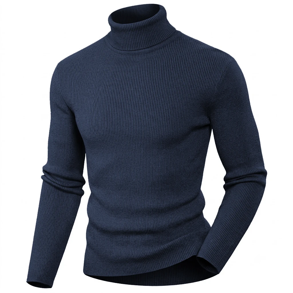 New Mens Solid Color Knitted Turtleneck Pullover Sweater High Neck Warm Casual Tops Winter Outdoor Knit Outerwear for Men