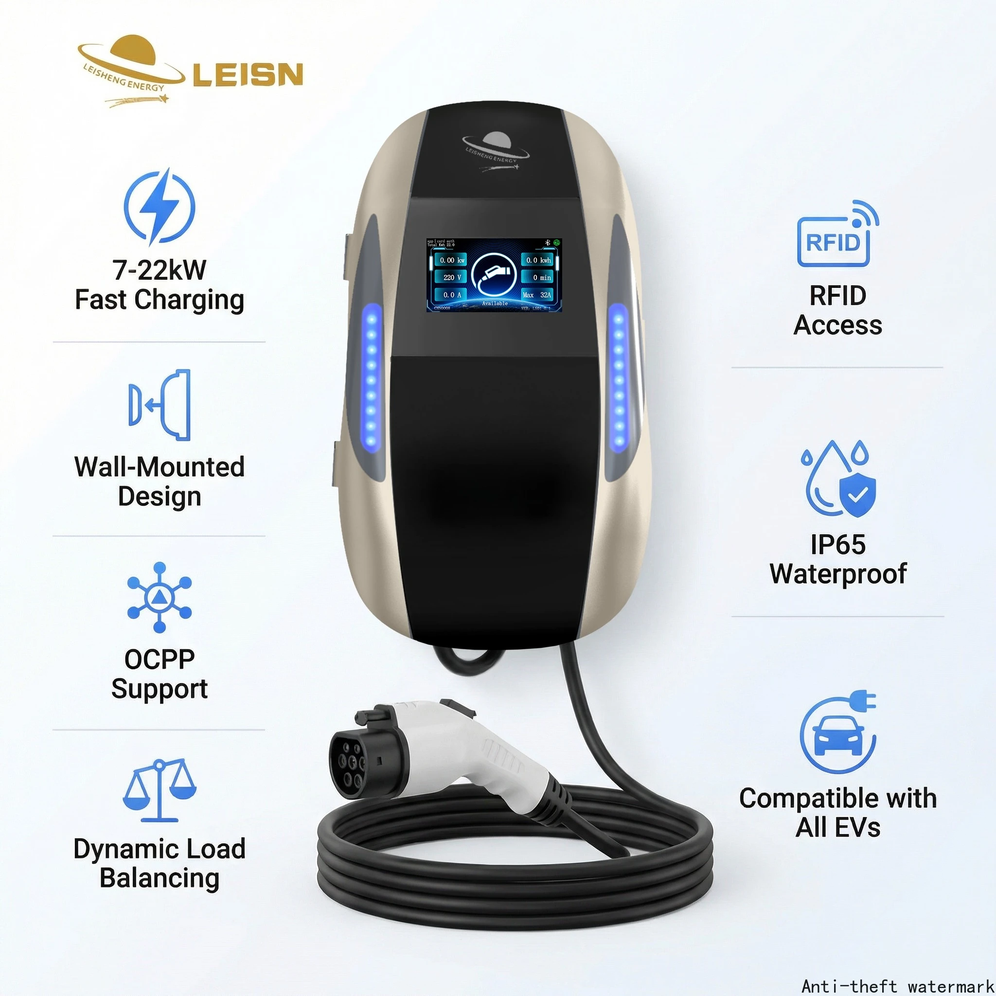 

2026 Hot SellingPower Range 7-22kW EV Charging Pile for All Electric Car with OCPP and RFID