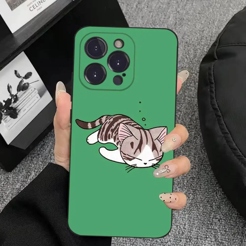 Funda de teléfono Chi Cat Sweet Home para iPhone 17,16,15,14,13,12,11,Plus,Pro Max,XS,XR,SE,Mini,8,7, funda negra de silicona suave