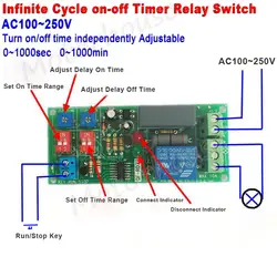 AC 100V-250V 110V 120V 220V 230V Adjustable Delay Time Repeat Turn ON/OFF Infinite Loop Cycle Timer Control Relay Switch Module