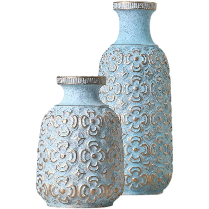 

American retro relief large vase ceramic old and simple living room entrance dining table decoration hall furnishings